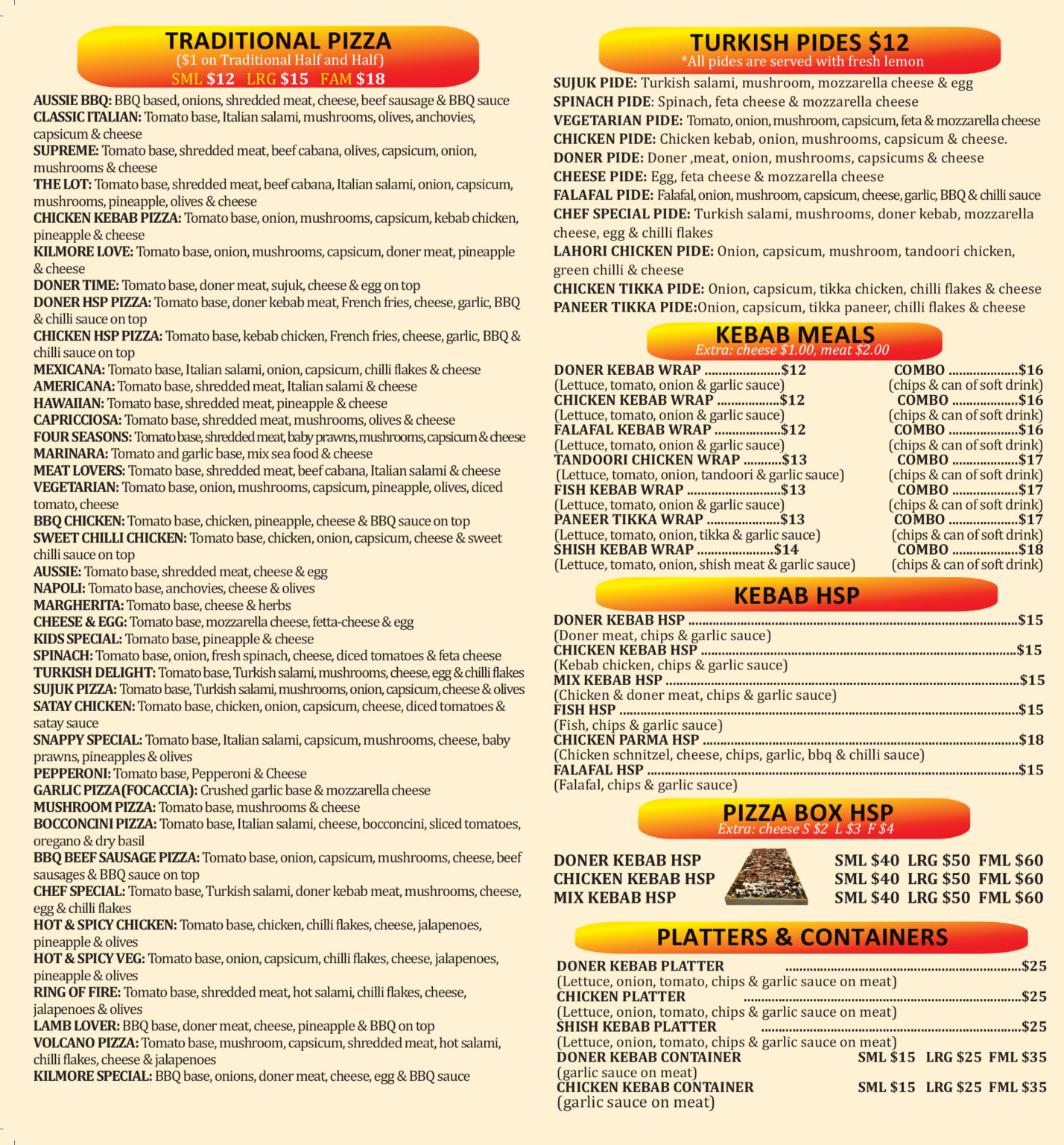 Our Menu - Snappys Pizza & Kebab Kilmore